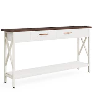 Turrella 70.87 in. White Rectangle Wood Console Table Narrow Long Sofa Console Table with 2-Drawers for Home Entryway