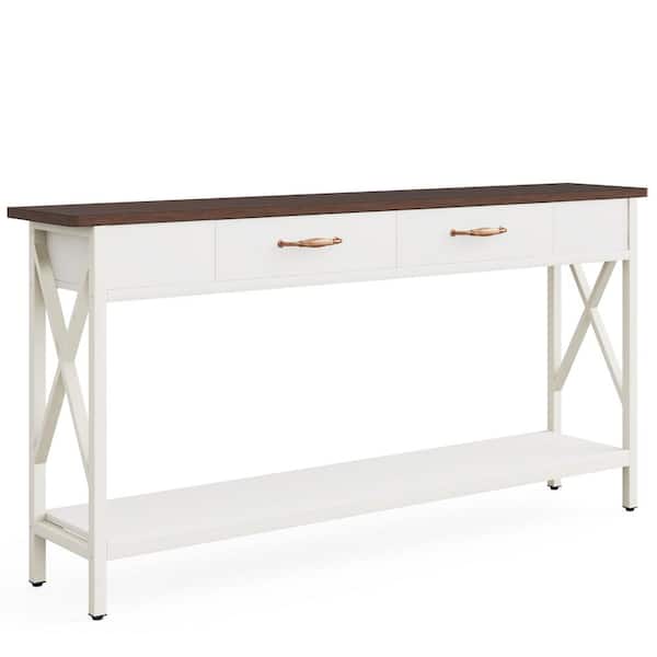 BYBLIGHT Turrella 70.87 in. White Rectangle Wood Console Table Narrow Long Sofa Console Table with 2-Drawers for Home Entryway