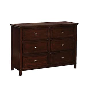 17 in. Cherry Brown 6-Drawer Wooden Dresser Without Mirror