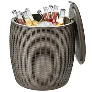 9.5 Gallon Wicker Patio Rattan Cooler Bar Table Side in Brown