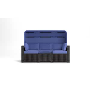 6-Pieces Patio Furniture Sets Black Wicker Outdoor Sectional Set with Blue Cushions