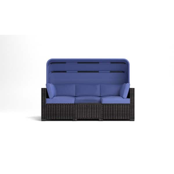 cenadinz 6-Pieces Patio Furniture Sets Black Wicker Outdoor Sectional Set with Blue Cushions