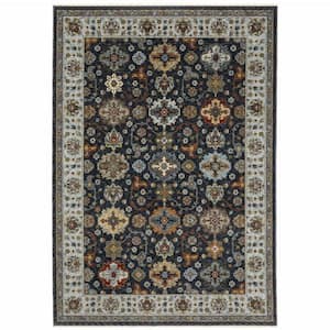 Blue Red Beige Yellow Grey Rust and Gold 3 ft. x 5 ft. Oriental Power Loom Stain Resistant Fringe with Area Rug