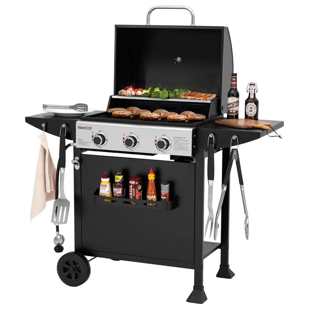 Royal Gourmet 3-Burner Black Propane Gas Grill with Stainless Steel