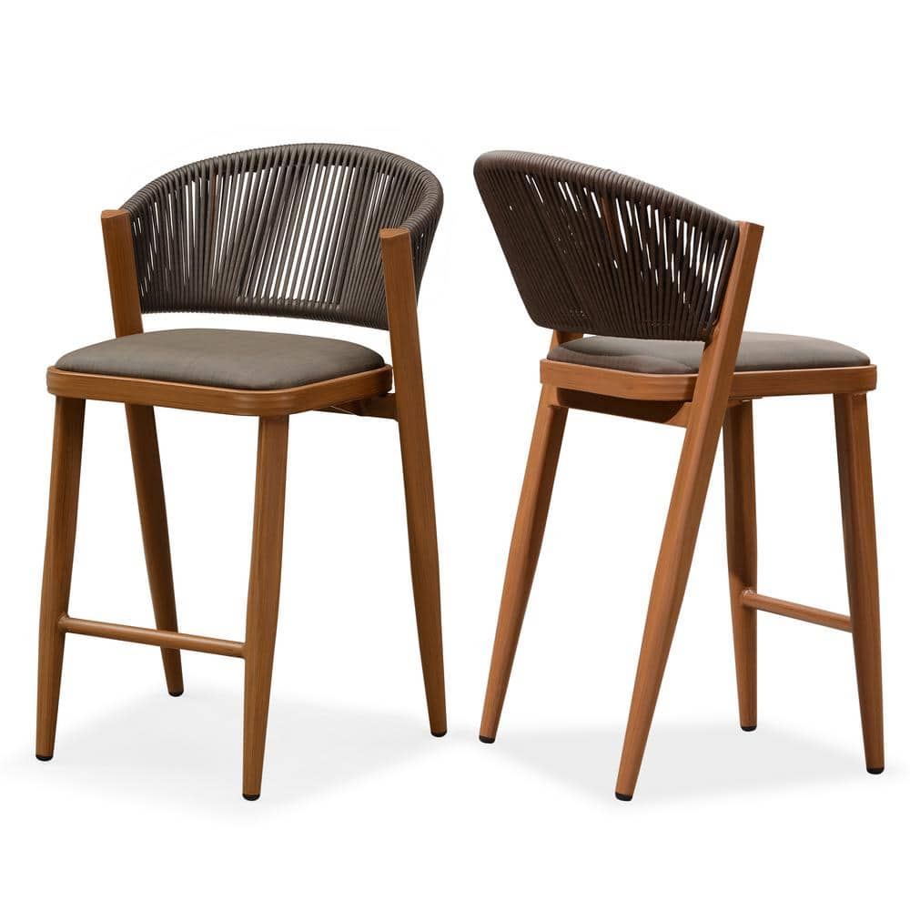 Modern Aluminum Low Back Rattan Counter Height Outdoor Bar Stool with Backrest and Brown Cushion (2-Pack) price history on PriceWatchPro