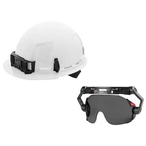 BOLT White Type 1 Class E Front Brim Non Vented Hard Hat with 4-Point Ratcheting Suspension with BOLT Tinted Eye Visor