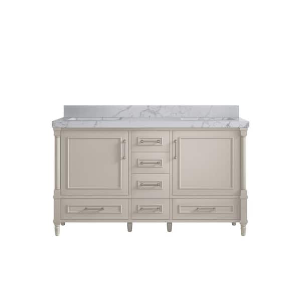 Willow Collections Hudson 60 in. W x 22 in. D x 36 in. H Double Sink Bath Vanity in Fine Grain with 2" Venatino Qt. Top