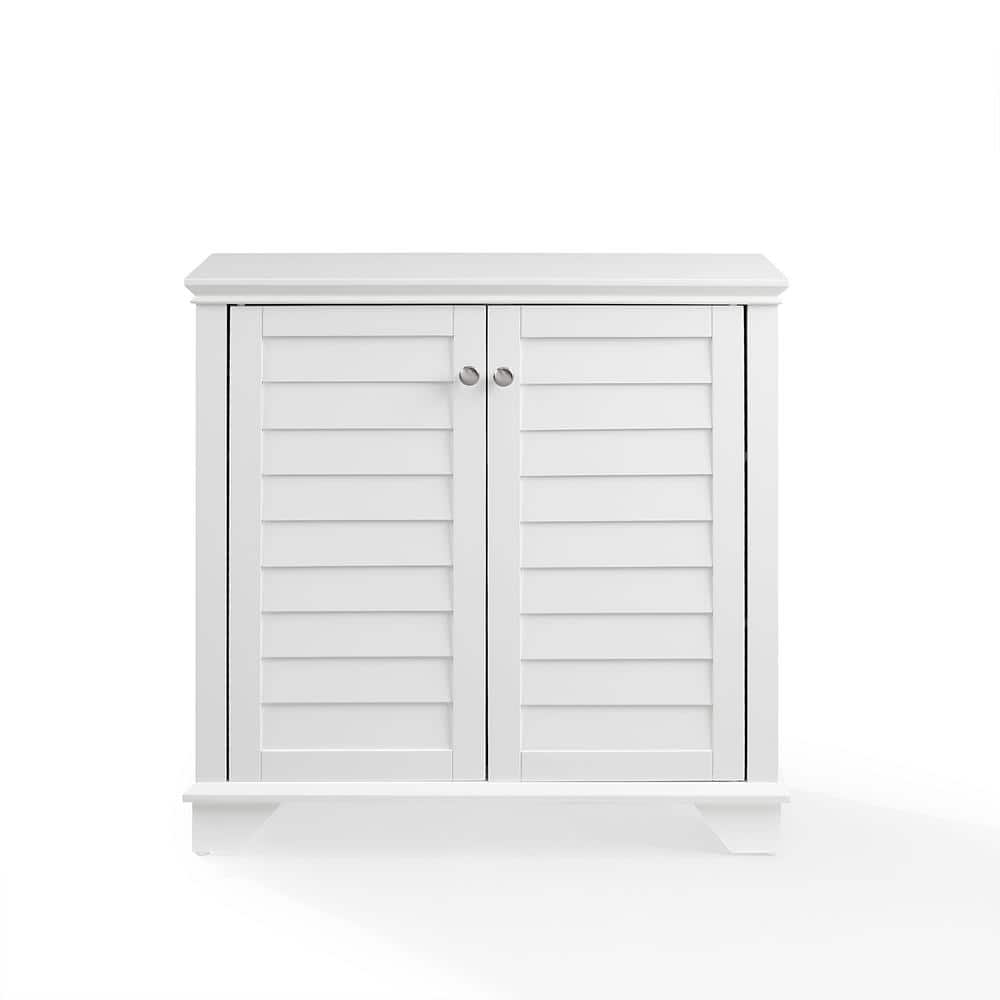 White Faux-Louvered Living Room Cabinet with Adjustable Shelving