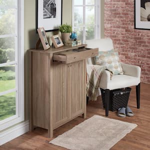 Guillaume Distressed Taupe Shoe Cabinet with 1-Drawer