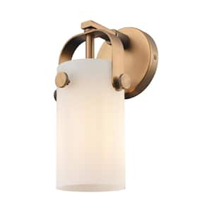 Pilaster II Cylinder 4.5 in. 1-Light Brushed Brass Wall Sconce with Glass Shade