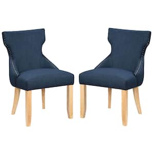 Nortrup Dark Blue Linen Tufted Wingback Dining Side Chair (Set os 2)
