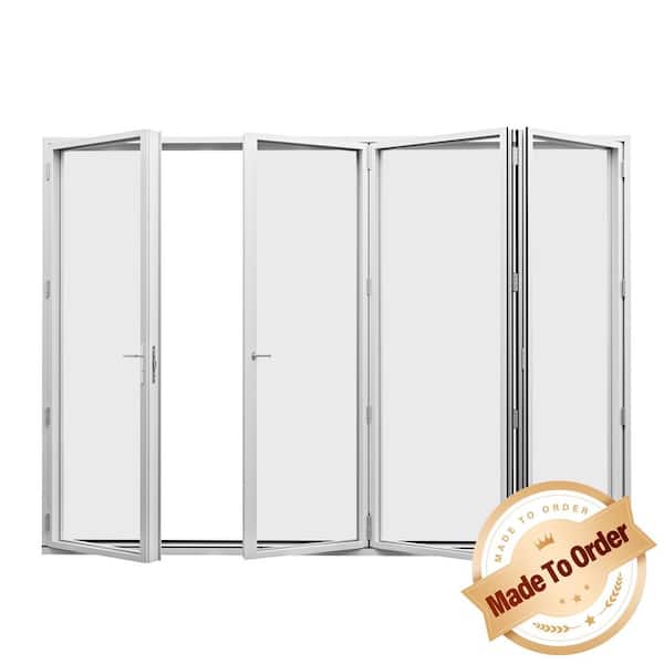 ARK DESIGN 144 in. x 96 in. Right Swing/Outswing Double Tempered Glass White Aluminum Folding Patio Door
