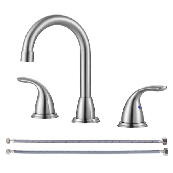 ARCORA 8 in. Widespread Double Handle Bathroom Faucet with Pop-Up Drain Assembly in Brushed Nickel