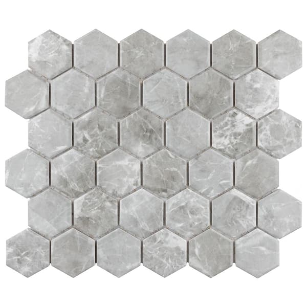Merola Tile Flo 2 in. Hex Grey 6 in. x 6 in. Porcelain Mosaic Take Home Tile Sample
