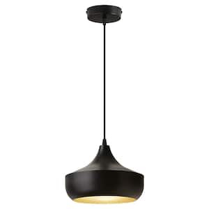 Luke 1-Light Black Hanging Pendant with Metal Dome Shaded