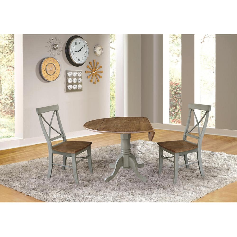 42 in. Hickory & Stone Drop Leaf Table with 2 Ladder Back Chairs