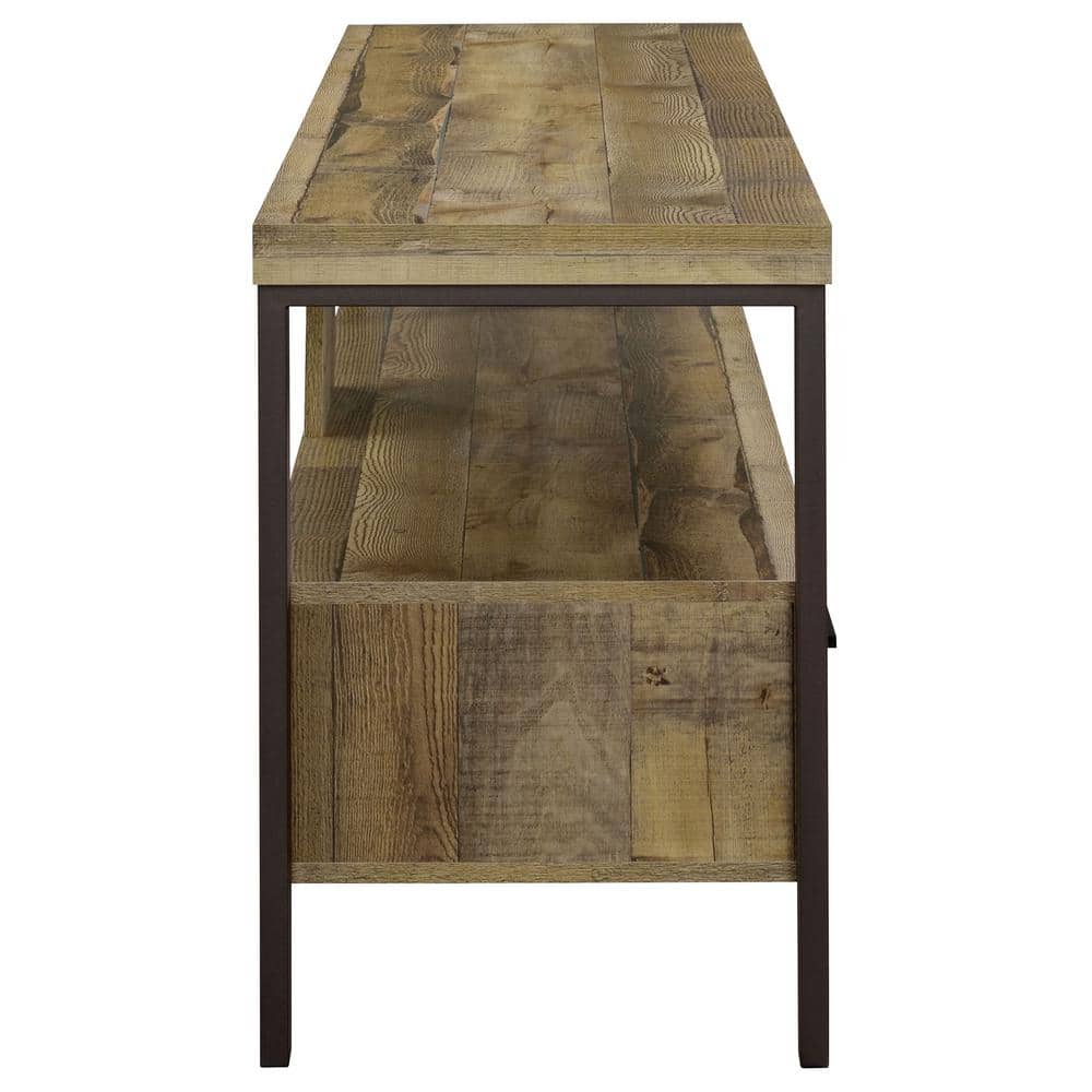 Transitional Weathered Pine and Black 59" TV Console with Cabinet