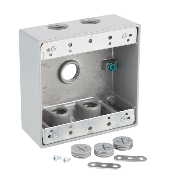 Commercial Electric 2-Gang Metallic Weatherproof Box with (5) 1/2 in. Holes, Gray