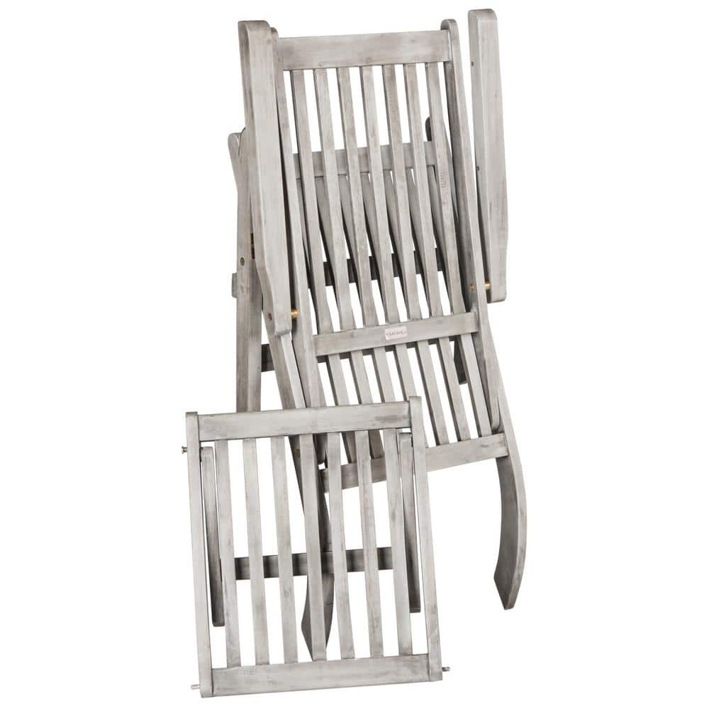 Elegant Oceanliner Inspired Acacia Wood Lounge Chair with Navy Cushion