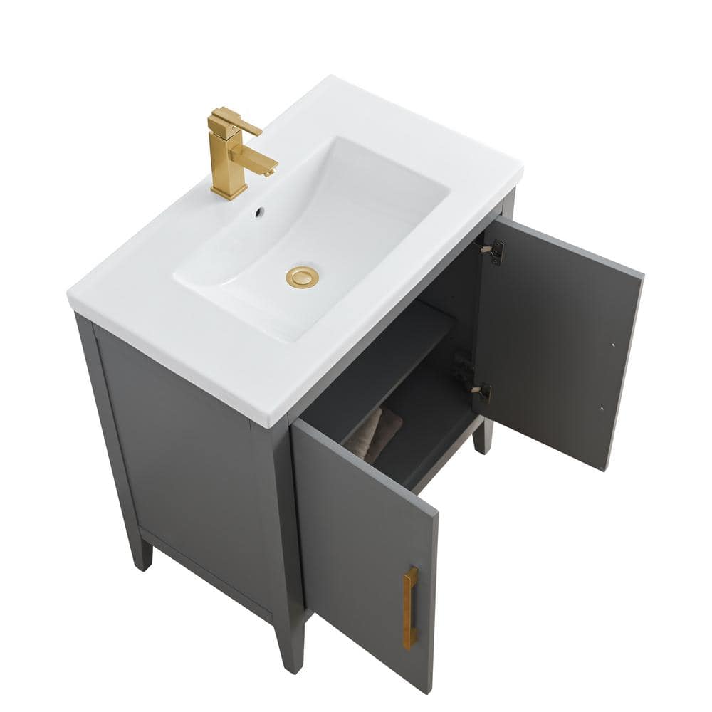 30" Cashmere Gray Single Sink Bathroom Vanity with Ceramic Top