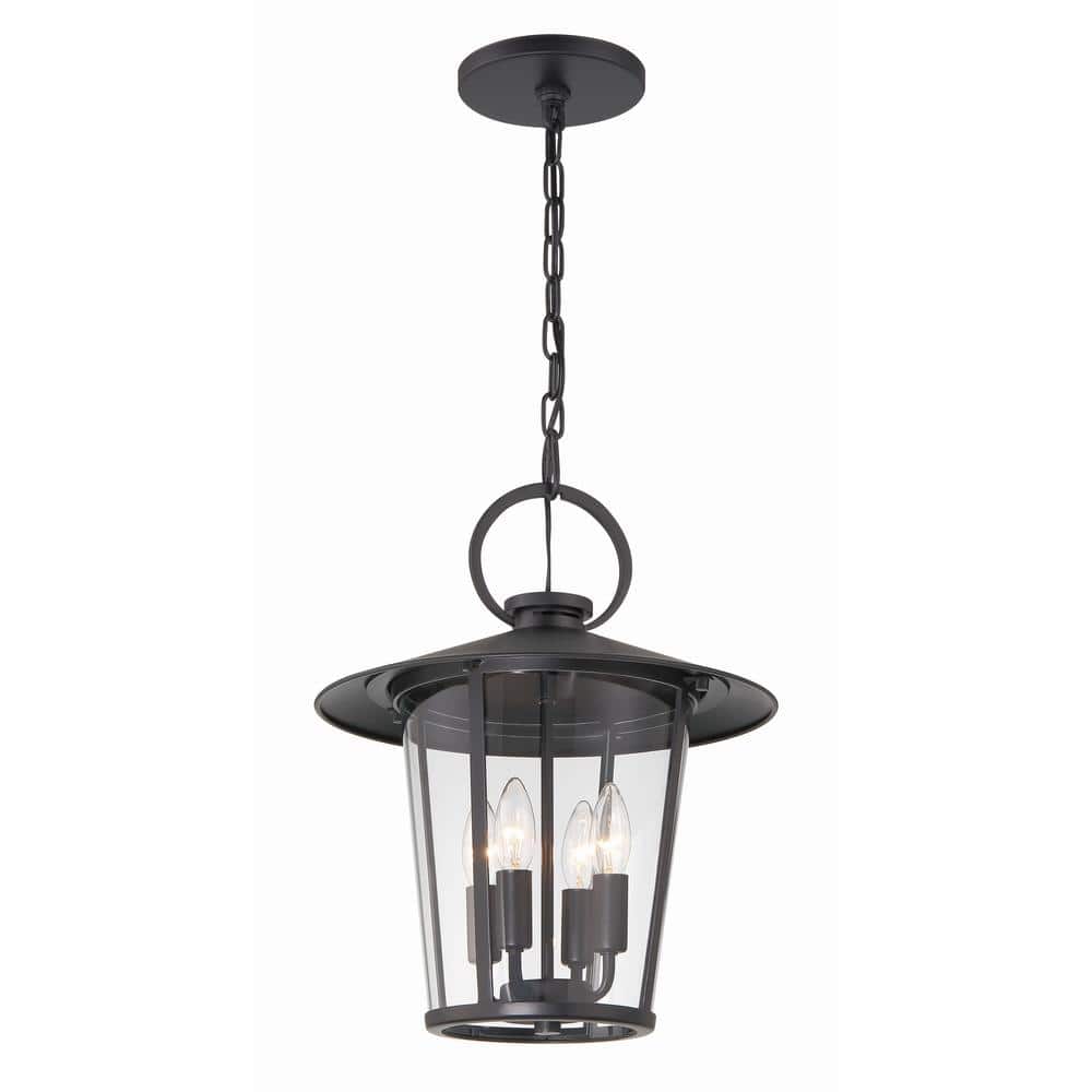 Matte Black Outdoor Lantern Chandelier with Clear Glass
