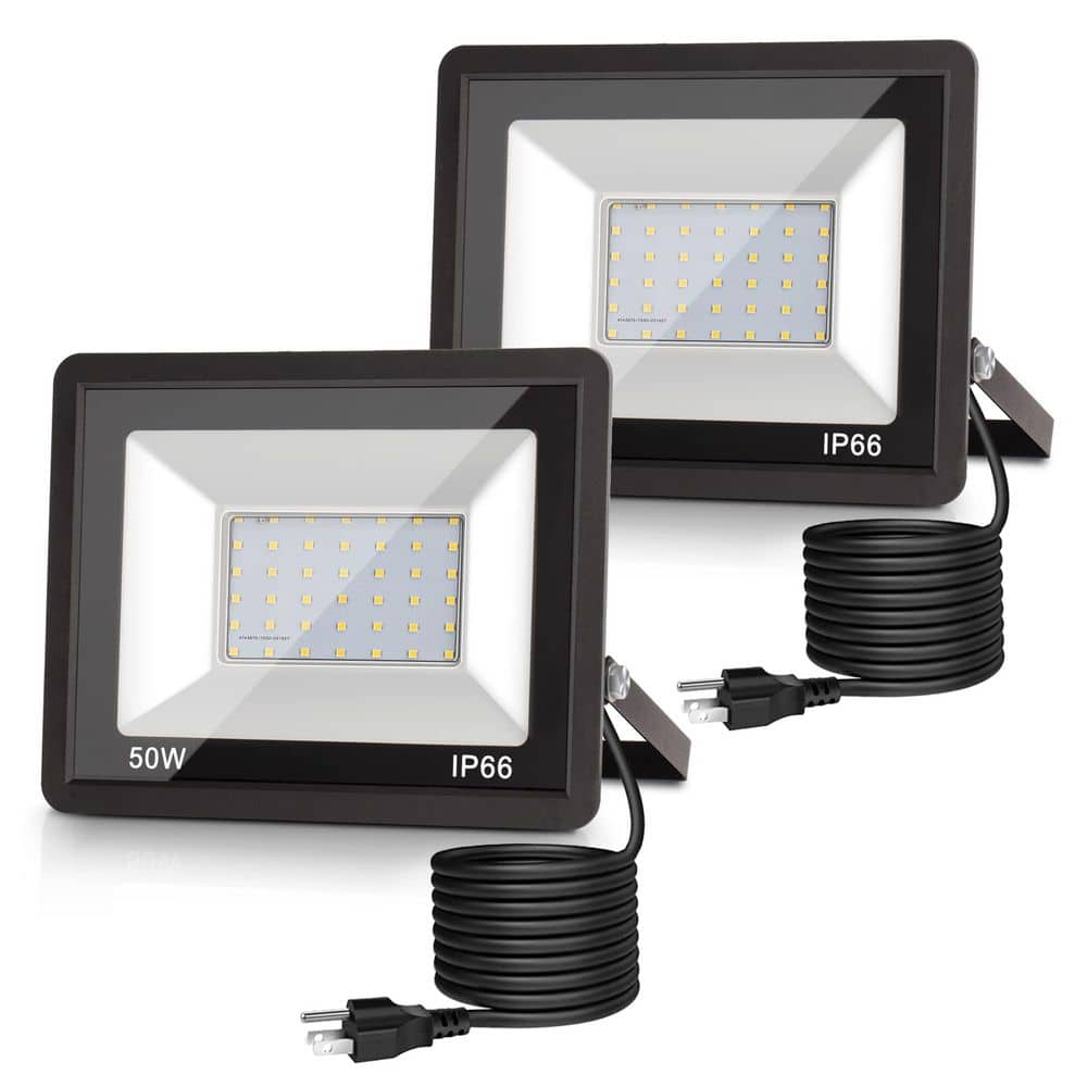 50W Black Plug-In Integrated LED Landscape Flood Light with Dusk to Dawn, IP66 Outdoor Light for Yard and Garage, 2-Pack price history on PriceWatchPro