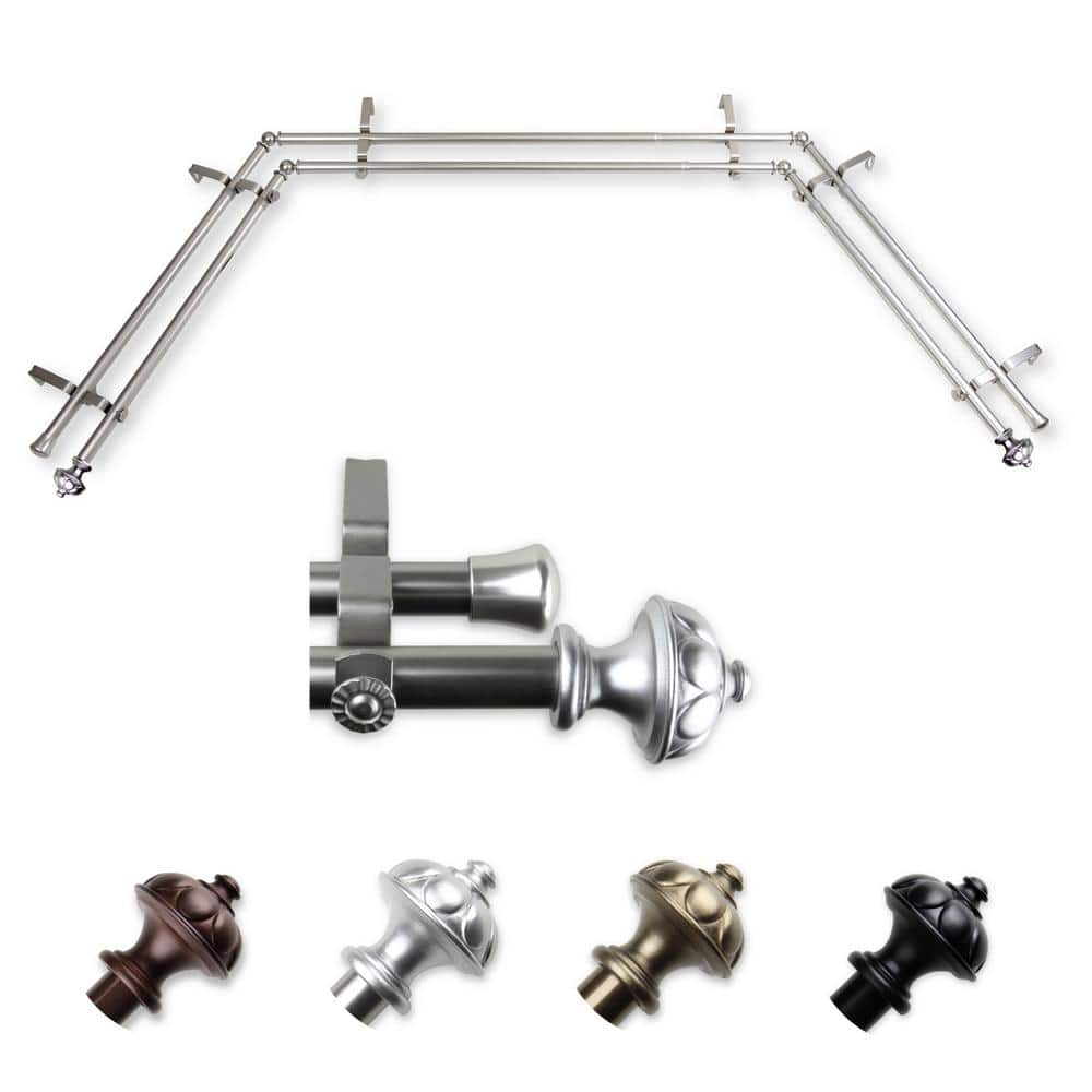 "13/16"" Dia Adjustable 20""-36"", 38""-72"" Bay Window Double Curtain Rod with Nicolas Finials in Satin Nickel" price history on PriceWatchPro