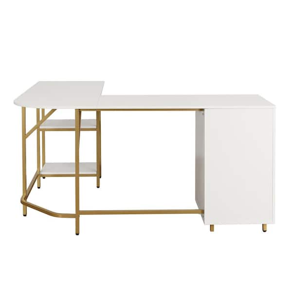 TECHNI MOBILI 59 in. W L-Shape Gold Home Office Two-Tone Desk with Storage  Computer Desk RTA-739DL-GLD - The Home Depot