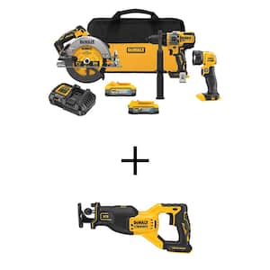 20V MAX Lithium-Ion Cordless 3-Tool Combo Kit and Brushless Reciprocating Saw with 5.0 Ah Battery and 1.7 Ah Battery
