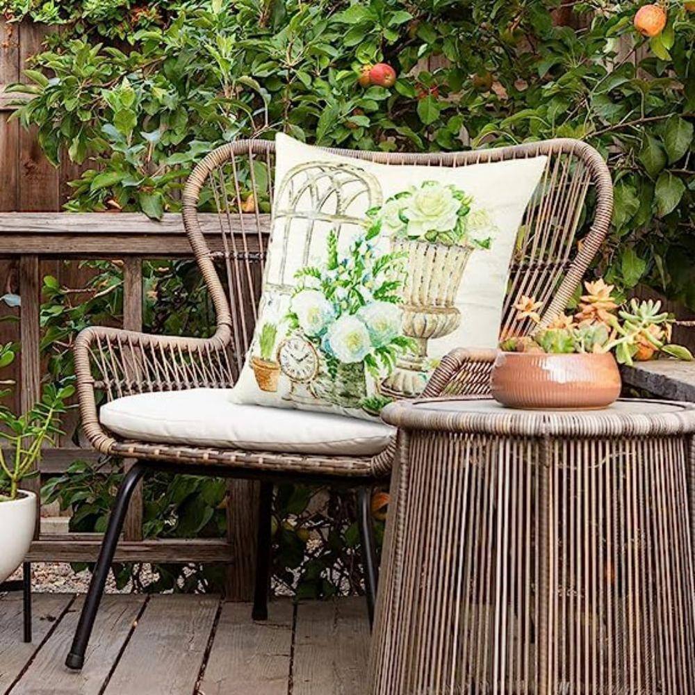 Green Garden Pattern Waterproof Outdoor Throw Pillow Covers, 18x18 Inches, Set of 4
