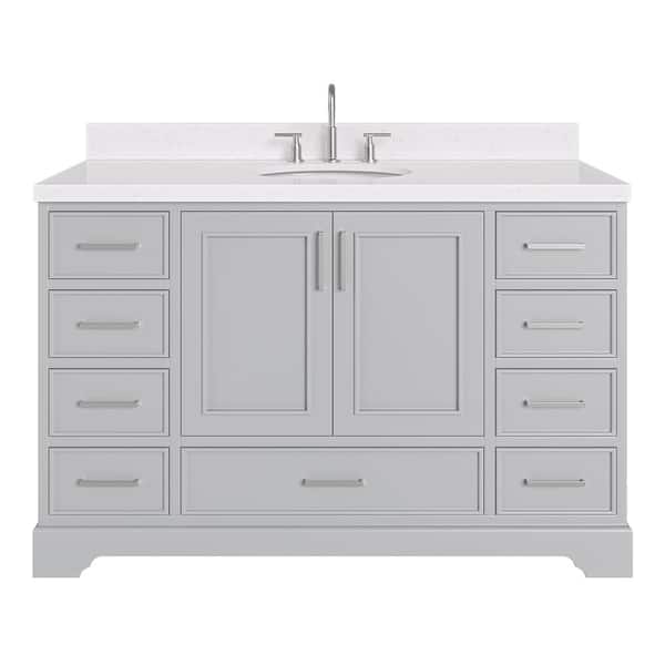 Stafford 54 in. W x 22 in. D x 36 in. H Single Sink Freestanding Bath Vanity in Gray with Carrara White Quartz Top