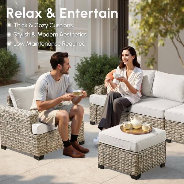 HOOOWOOO Kelleys 10-Piece Wicker Modern Outdoor Patio Conversation