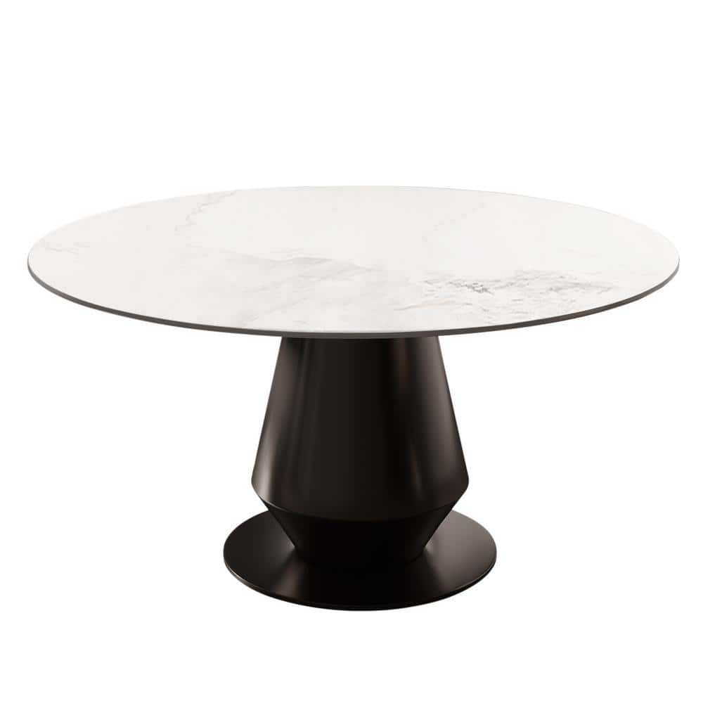 Modern Round Grayish White Chanel Rock Stone Top 53.15 in. Carbon Steel Bea