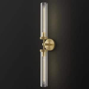 4.64 in. 30 in. H, 2-Light Gold Wall Sconce Modern Wall Light with Double Glass Tube for Living Room Dining Room (1-Set)