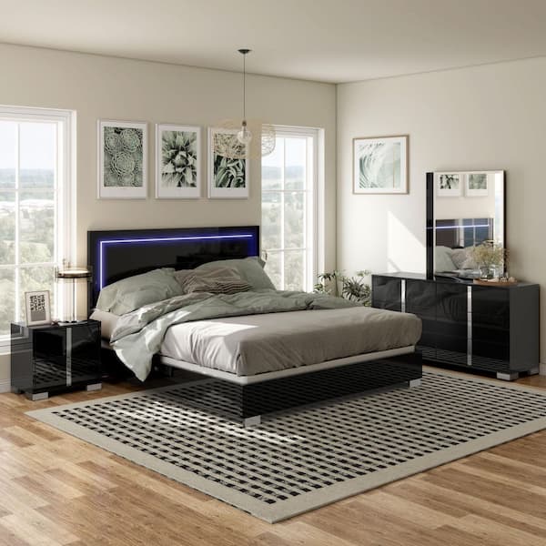 Furniture of America Mesala 4-Piece Contemporary Glossy Black Wood King  Panel Bedroom Set with Nightstand and Dresser/Mirror IDF7211BKEK-4PC - The  Home Depot