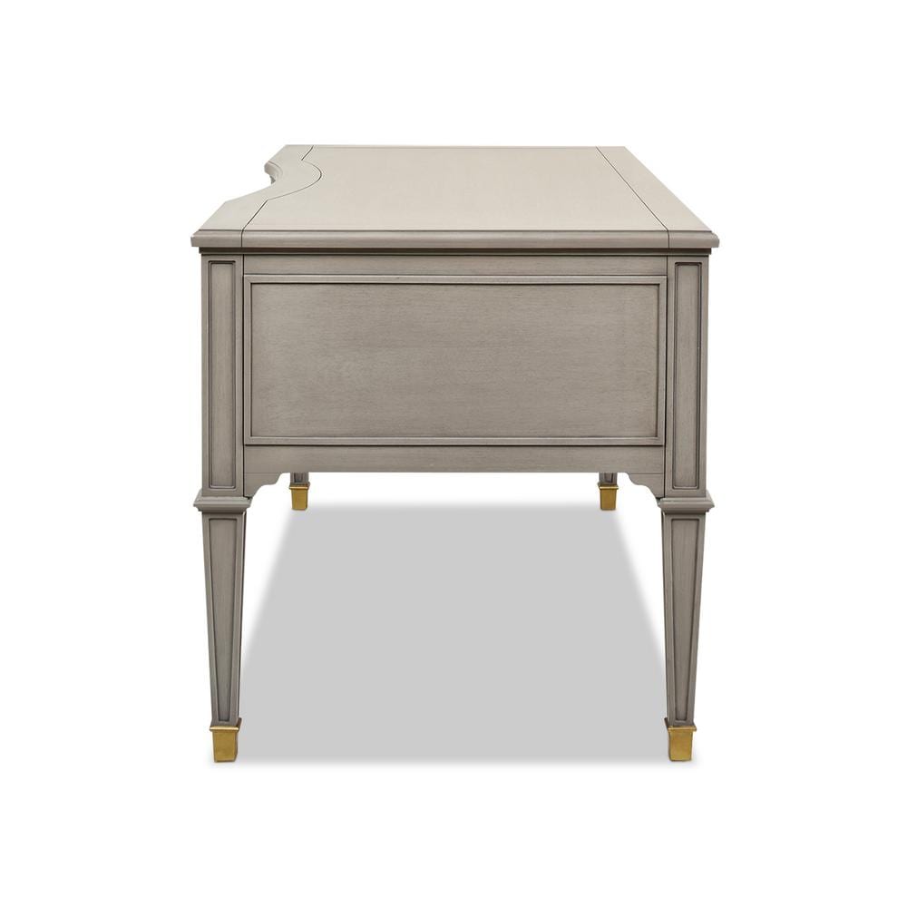 Gray Executive Wood Desk with Drawer and Gold Accents