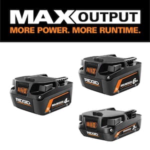 18V Lithium-Ion MAX Output 6.0 Ah Battery, MAX Output 4.0 Ah, and MAX Output 2.0 Ah