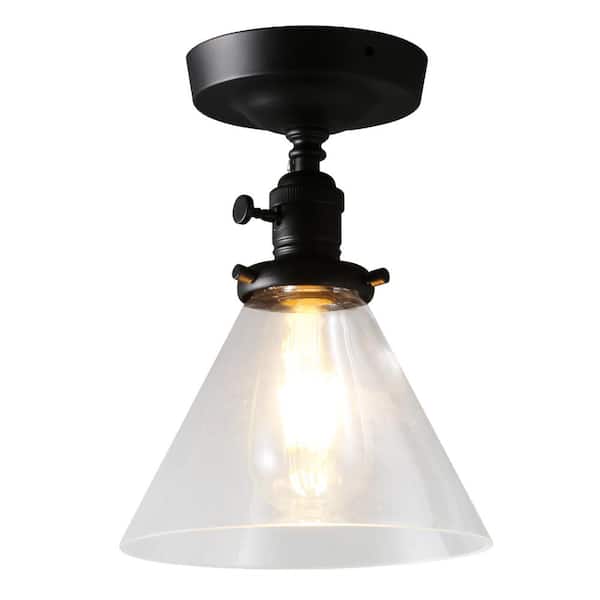 Cedar Hill 7.3 in. Black Metal Semi-Flush Mount Light with Shade