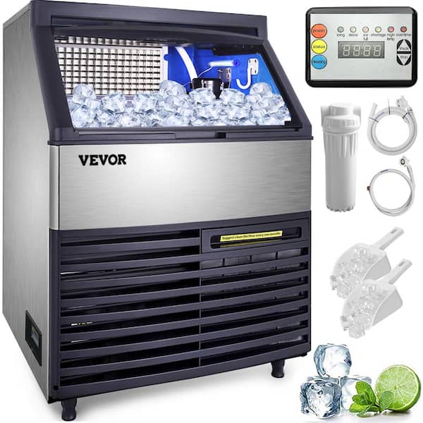 Commercial Ice Maker, 250Lbs/24H Under Counter Ice Machine with 77Lbs  Storage Bin, 90 Ice Cubes in 11Min, Stainless Steel Freestanding Ice Making