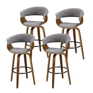 40.5 in. H Mid-Century Modern Gray Fabric/Walnut Bentwood Swivel Chair Low Back Bar Stool (Set of 4)