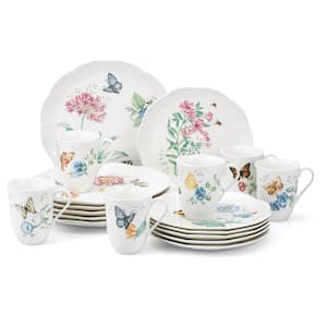 Butterfly Meadow 18-Piece Casual White Porcelain Dinnerware Set (Service for 6)