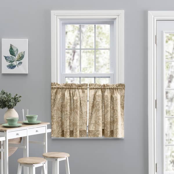 Ellis Curtain Lexington Leaf 56 in. W x 36 in. L Cotton/Polyester Light Filtering Tailored Tier Pair in Tan
