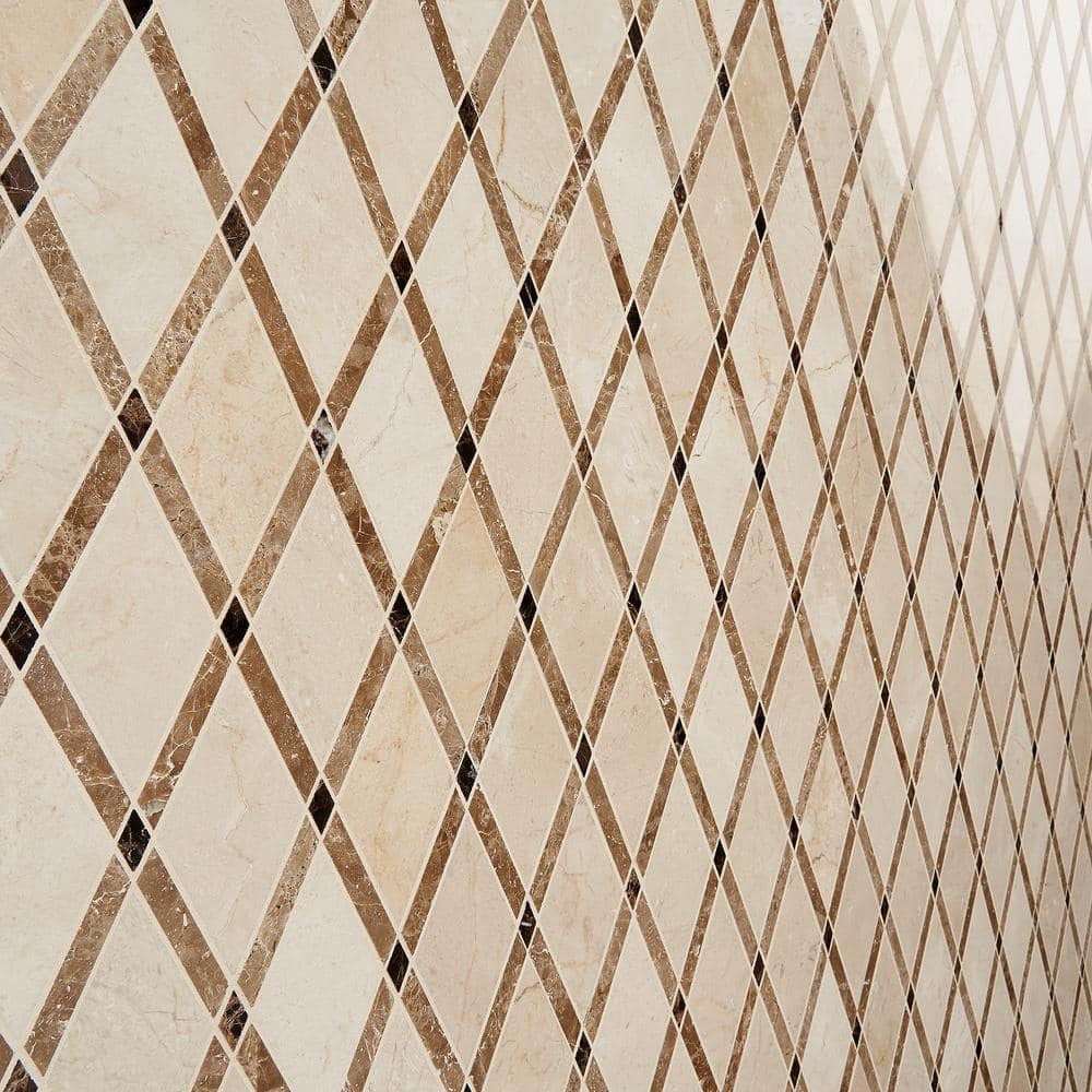 Grand Polished Marble Diamond Mosaic Tile Sheet in Pavo Gray