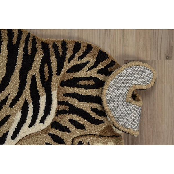Jungle Sitting Tiger Gold and Black 2 ft. x 3 ft. Modern Tufted Animal Print Wool Specialty Indoor Accent Area Rug