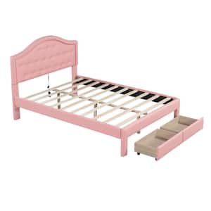 Pink Wood Frame Full Platform Bed with Tufted Headboard