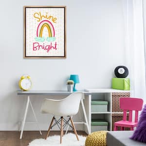 Shine Bright Geometric Rainbow Brown Floater Frame Typography Graphic Art Print 31 in. x 25 in.