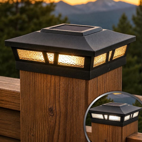 Oxford Black Integrated LED 6 in. x 6 in. Aluminum Solar Post Cap (2-Pack)