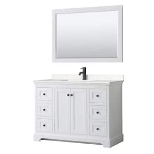 Avery 48 in. W x 22 in. D x 35 in. H Single Bath Vanity in White with Carrara Cultured Marble Top and 46 in. Mirror