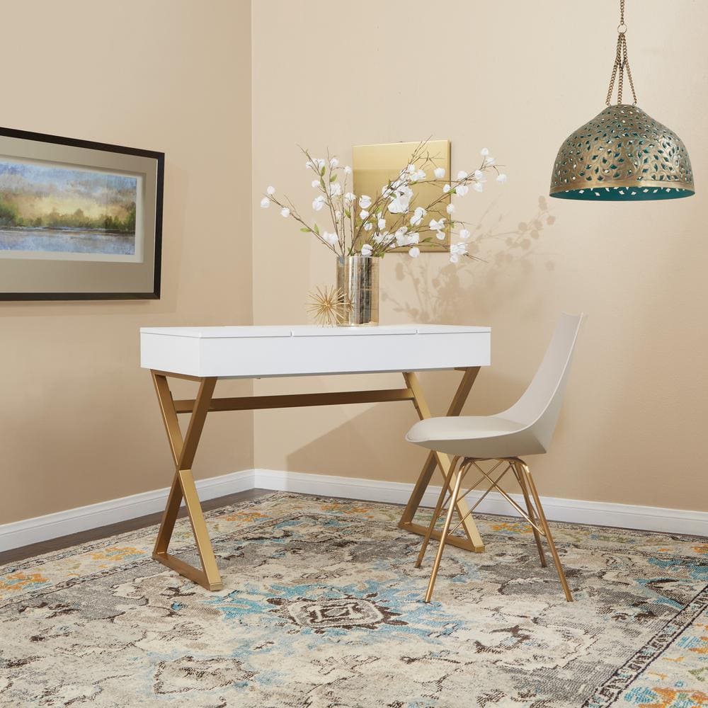 Chic Beige Faux Leather Side Chair with Gold Metal Base
