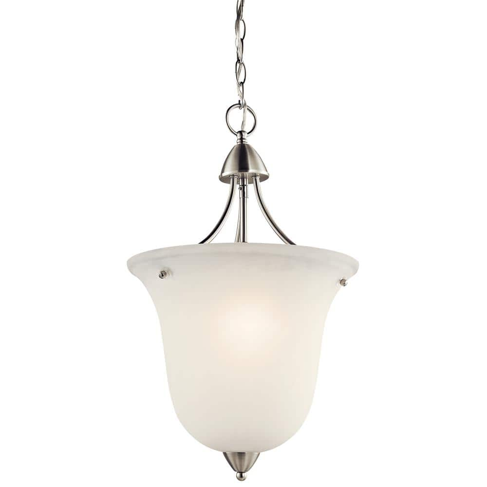 KICHLER Nicholson 1-Light Brushed Nickel Transitional Shaded Kitchen Foyer  Pendant Hanging Light with Satin Etched Glass 42882NI - The Home Depot